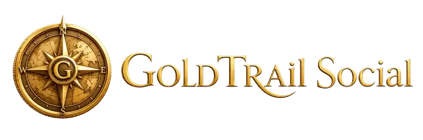 GoldTrail Social logo with golden compass